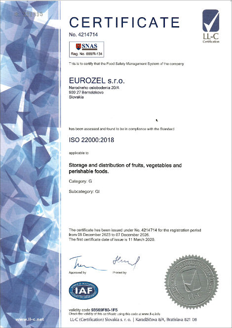 Eurozel ISO certificate